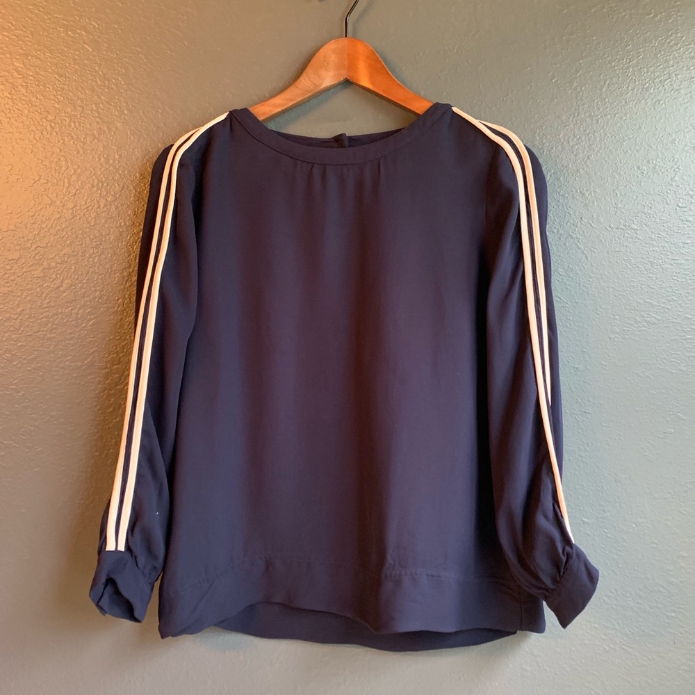 J. Crew Double Stripe Crepe Blouse In Navy Pink